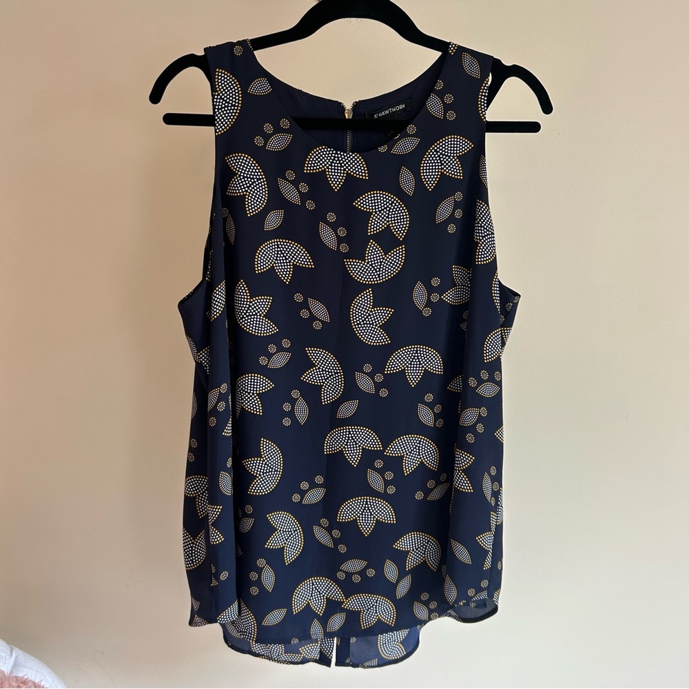 41 Hawthron navy patterned‎ blouse XL